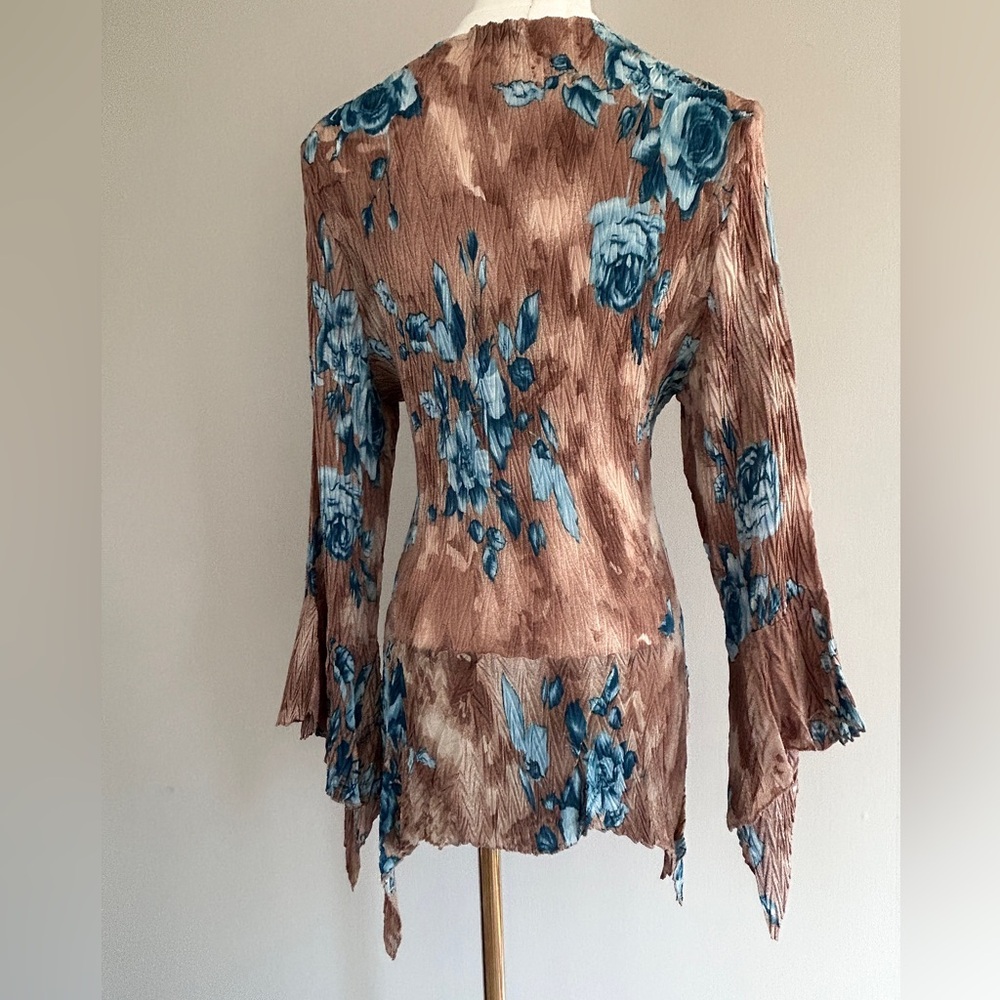 Y2K JAIPUR Asymmetric Earthy Floral Bell Sleeve Top Fairy Grunge Goblincore Sz L - Picture 12 of 16